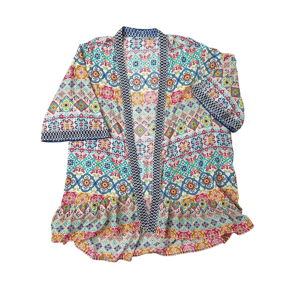 Soft Surroundings Open Front Kimono Cardigan Mandala Boho One Size Fits All